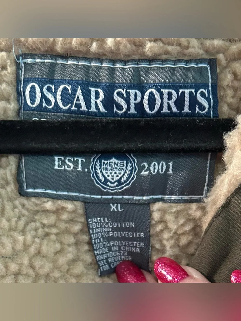 Oscar Sports Olive Green Sherpa-Lined Hoodie Jacket Size XL